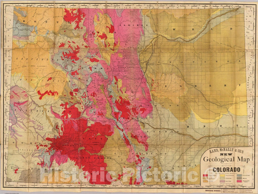 Historic Map : Rand, McNally & Co.'s new geological map of Colorado, 1879 - Vintage Wall Art