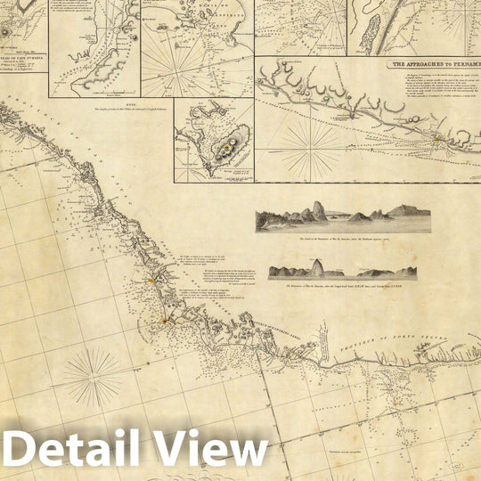 Historic Wall Map -General chart of the coasts of Brasil, c. from the River Para to Buenos-Ayres. 1853 - Vintage Wall Art