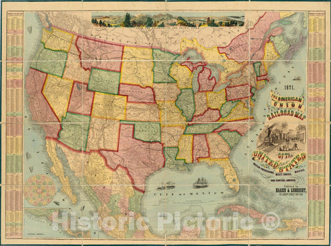 Historic Map : American Union Railroad Map of The United States, 1871 - Vintage Wall Art