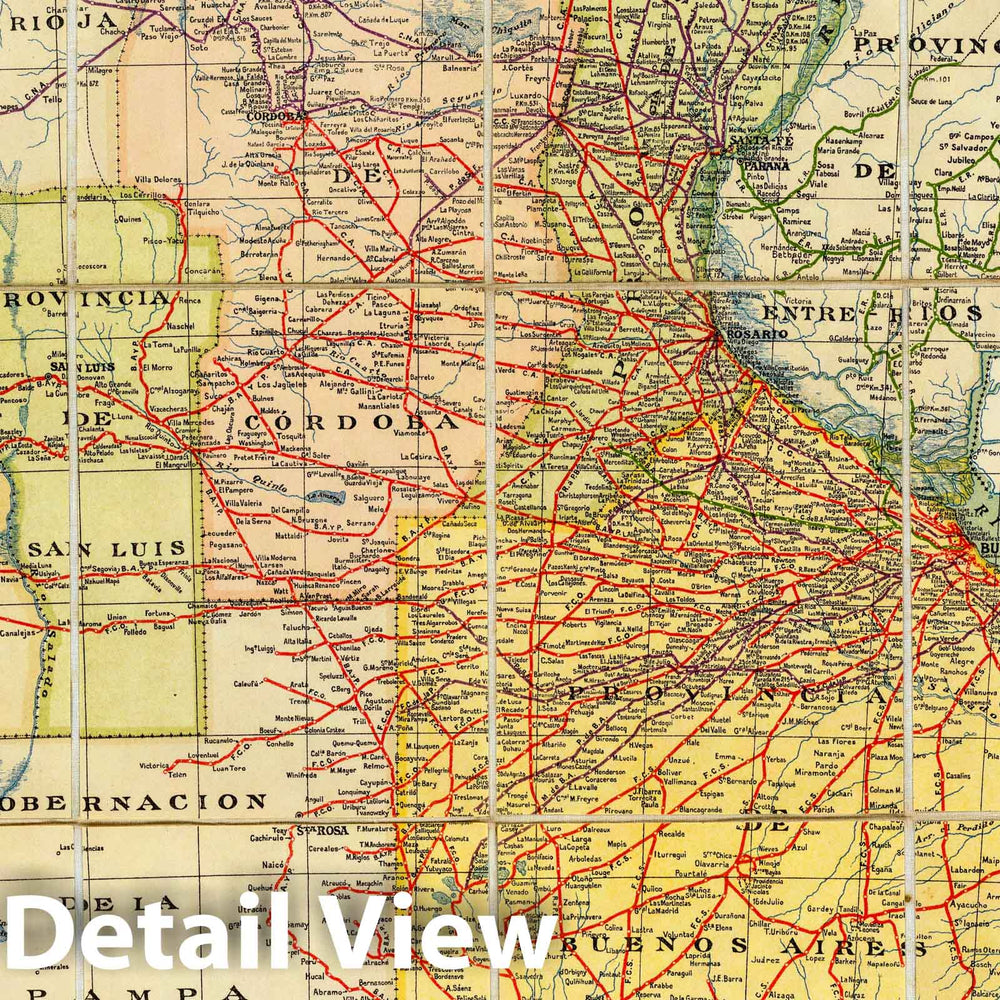 Historic Map : Argentina , Buenos Aires (Argentina), Mapa de los ferrocarriles en explotacion, 1925 , Vintage Wall Art