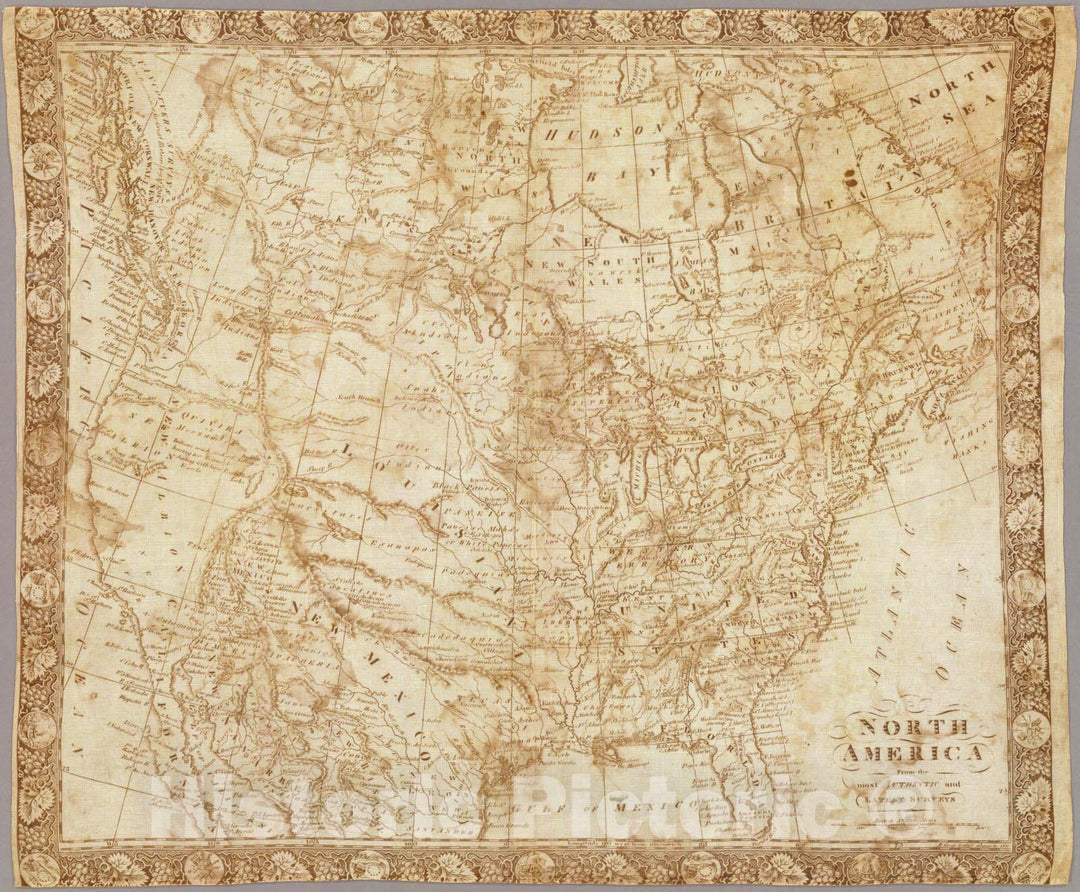 Historic Map : Fabric Map, North America from the most authentic and latest surveys. 1811 - Vintage Wall Art