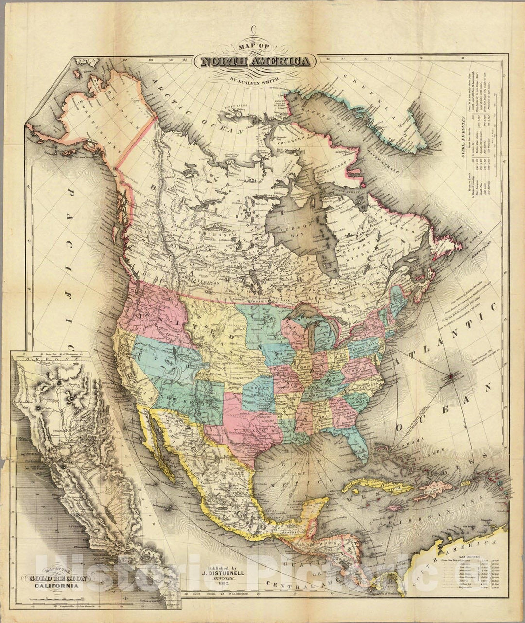 Historic Map : Map of North America, 1852 - Vintage Wall Art