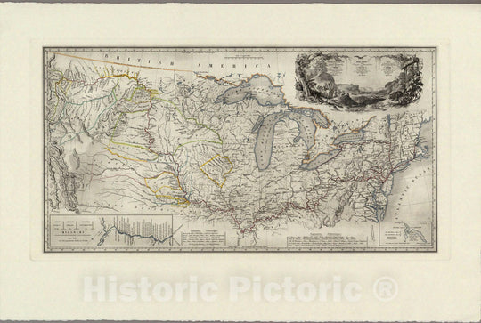 Historic Map : Map to Illustrate the Route of Prince Maximilian of Wied in the Interior of North America from Boston to the Upper Missouri, 1839, , Vintage Wall Art