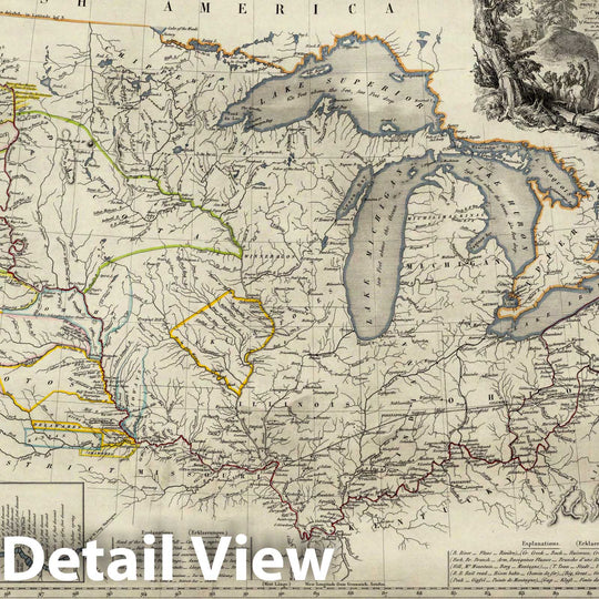 Historic Map : Map to Illustrate the Route of Prince Maximilian of Wied in the Interior of North America from Boston to the Upper Missouri, 1839, , Vintage Wall Art