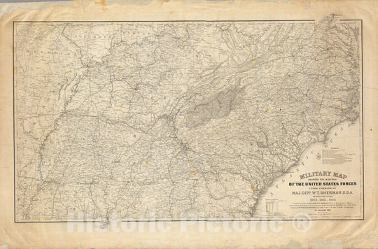 Historic Map : Military map showing the marches of the United States Forces 1863-1865. - Vintage Wall Art