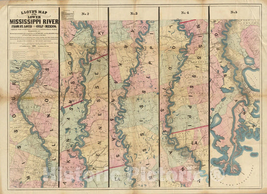 Historic Map - Lloyd?s Map of the Lower Mississippi River From St. Louis to the Gulf of Mexico, 1864, J.T. Lloyd - Vintage Wall Art