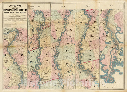 Historic Map - Lloyd?s Map of the Lower Mississippi River From St. Louis to the Gulf of Mexico, 1864, J.T. Lloyd - Vintage Wall Art