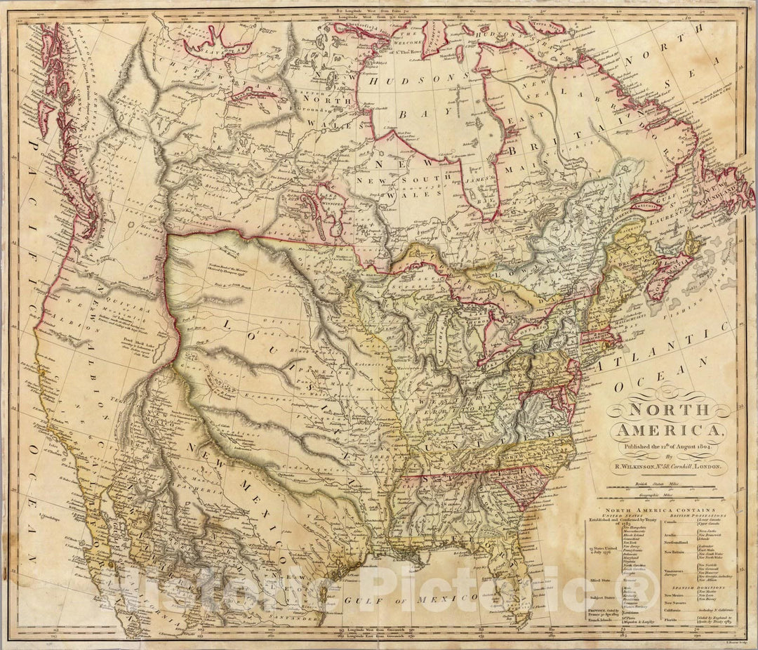 Historic Map : North America. 1804 - Vintage Wall Art