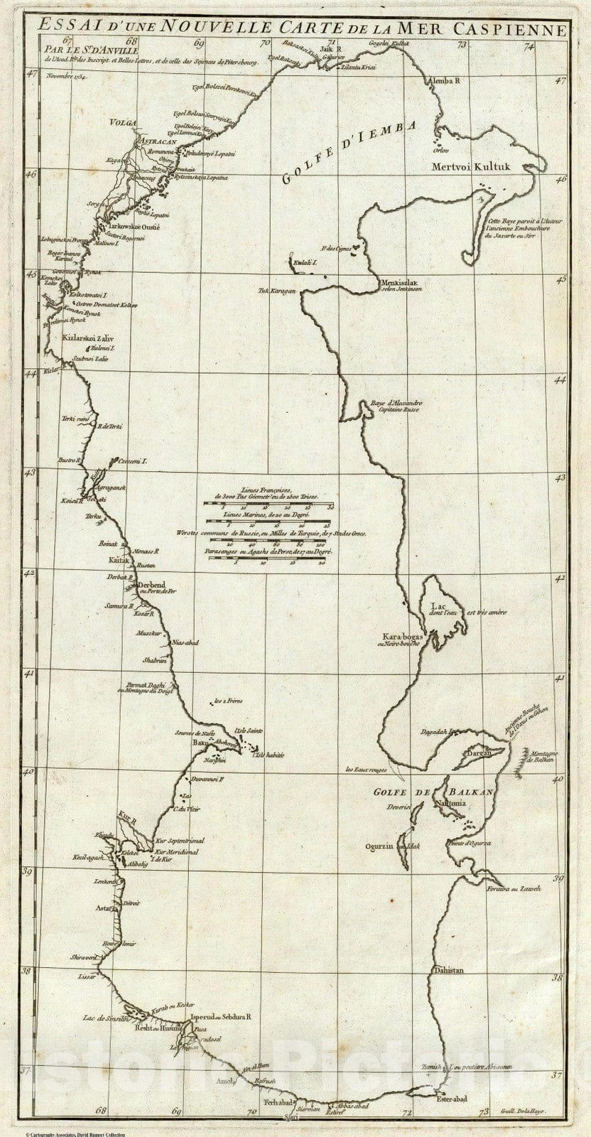 Historic Map : Caspian Sea, Asia; EuropeEssai d'une nouvelle carte de la Mer Caspienne. 1754 , Vintage Wall Art