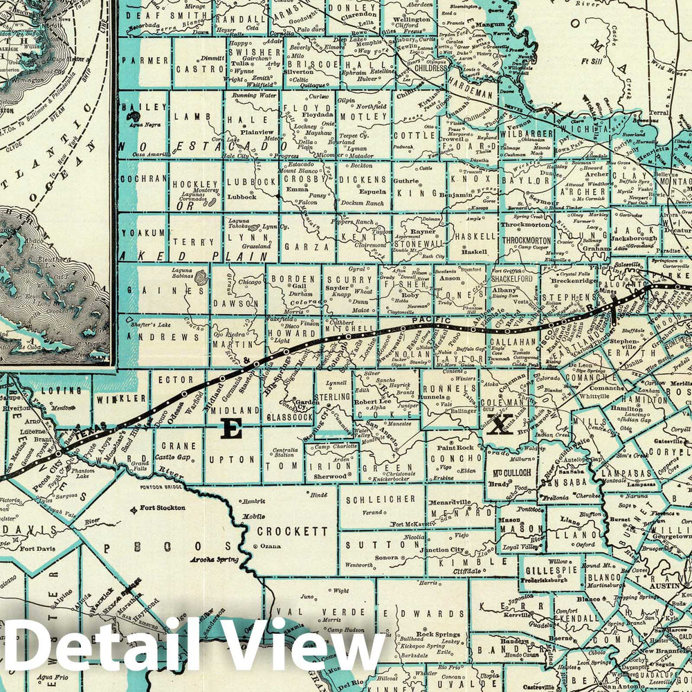 Historic Map : Map, Texas & Pacific Railway & connections, 1903 - Vintage Wall Art