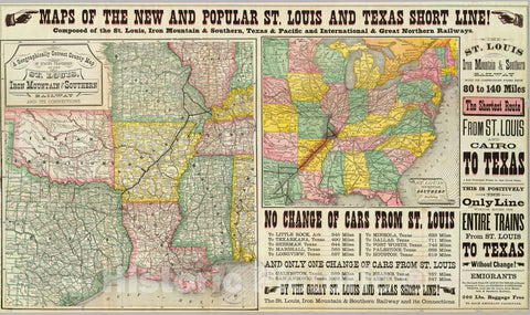 Historic Map : Timetable Map, Texas Short Line. 1878 - Vintage Wall Art