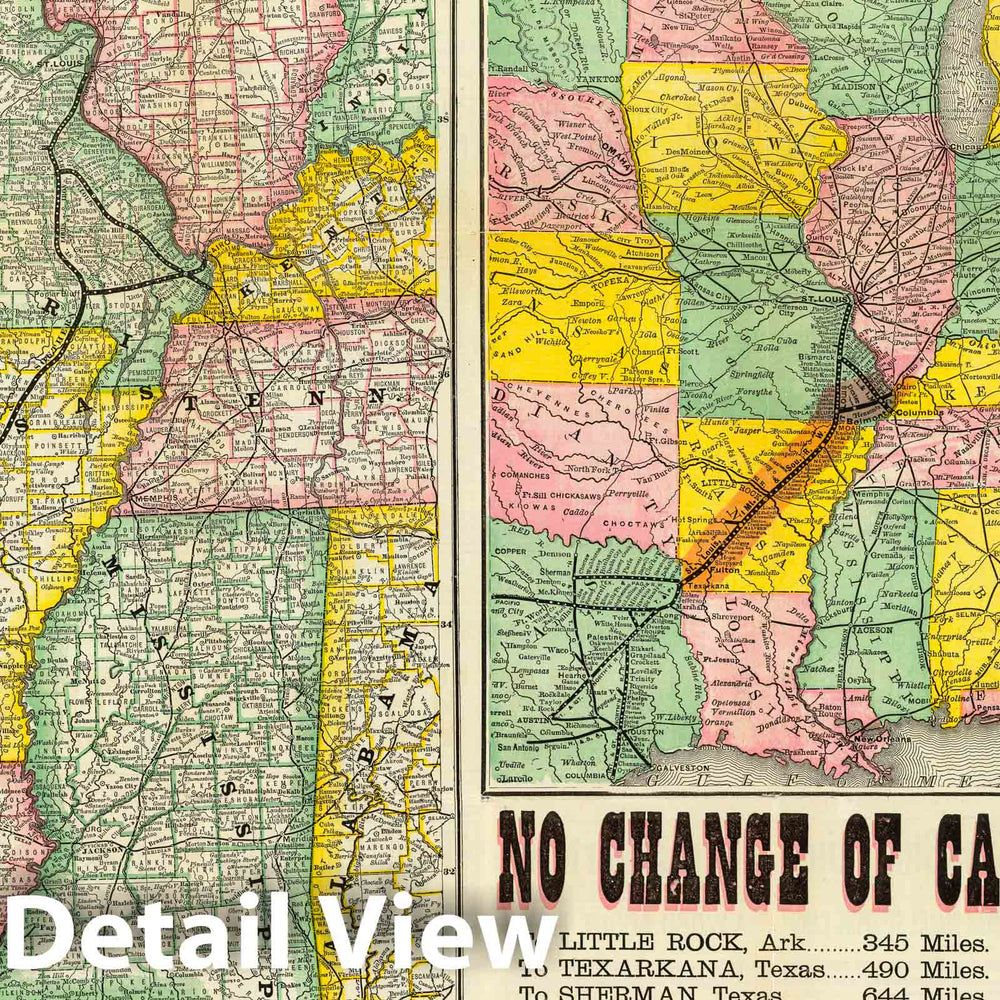 Historic Map : Timetable Map, Texas Short Line. 1878 - Vintage Wall Art