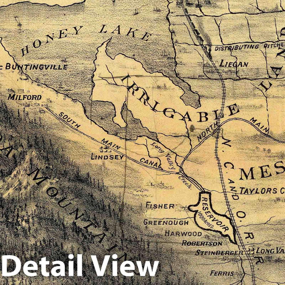 Historic Map : Bird's eye view, Honey Lake Valley. 1891 - Vintage Wall Art