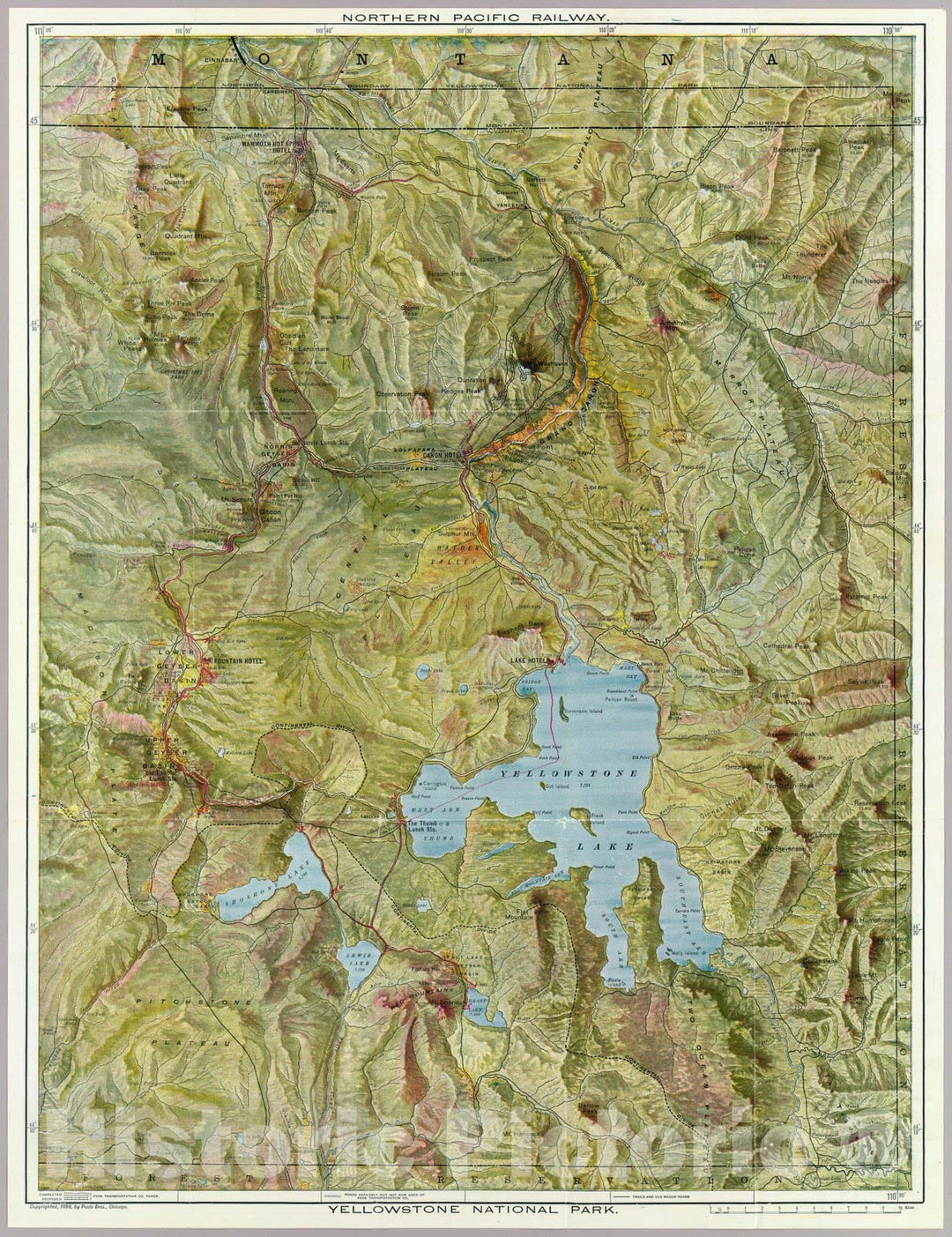 Historic Wall Map : Timetable Map, Yellowstone National Park. 1898 - Vintage Wall Art