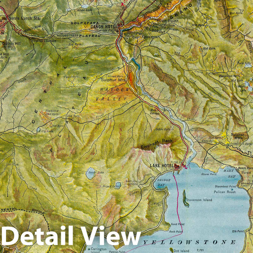 Historic Wall Map : Timetable Map, Yellowstone National Park. 1898 - Vintage Wall Art