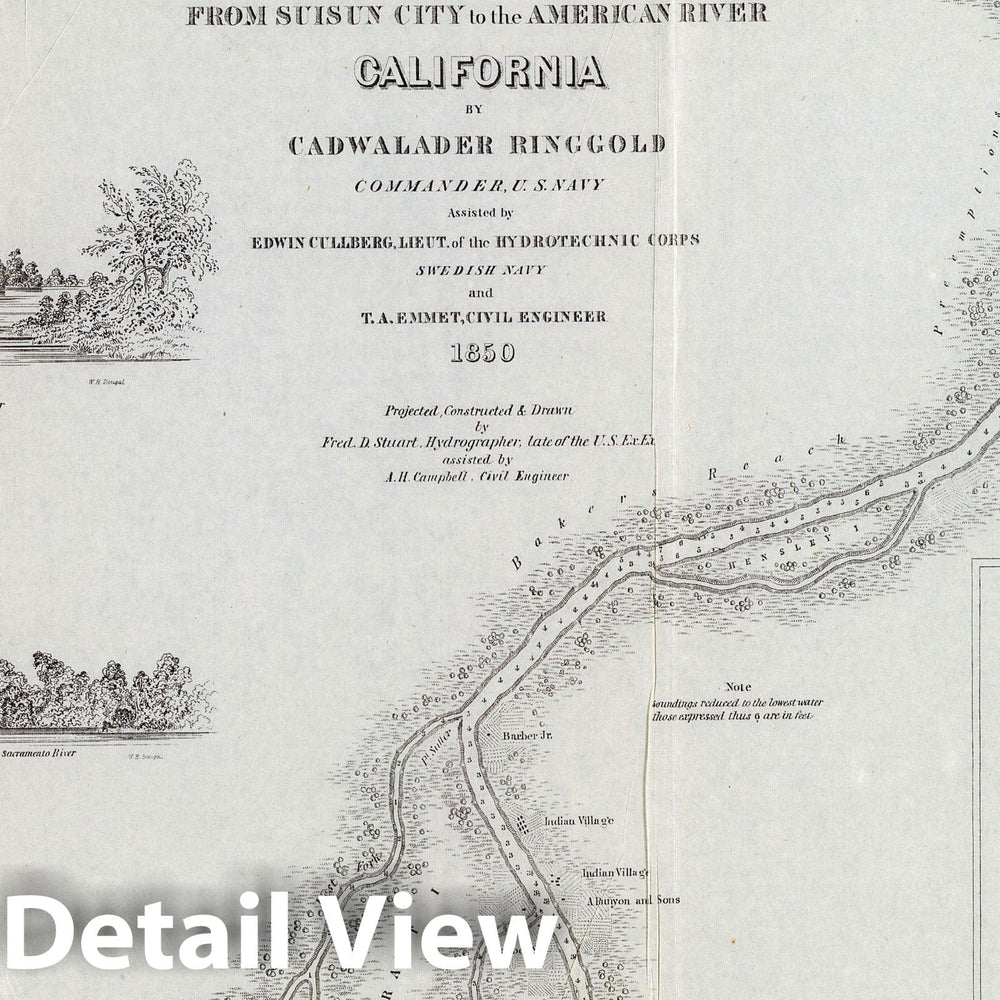 Historic Map : Sacramento River. 1852 - Vintage Wall Art