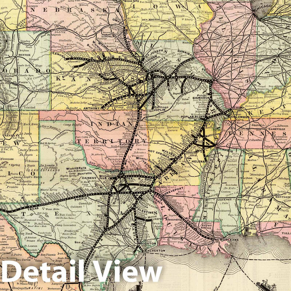 Historic Map : Timetable Map, Missouri Pacific Railway. 1886 - Vintage Wall Art