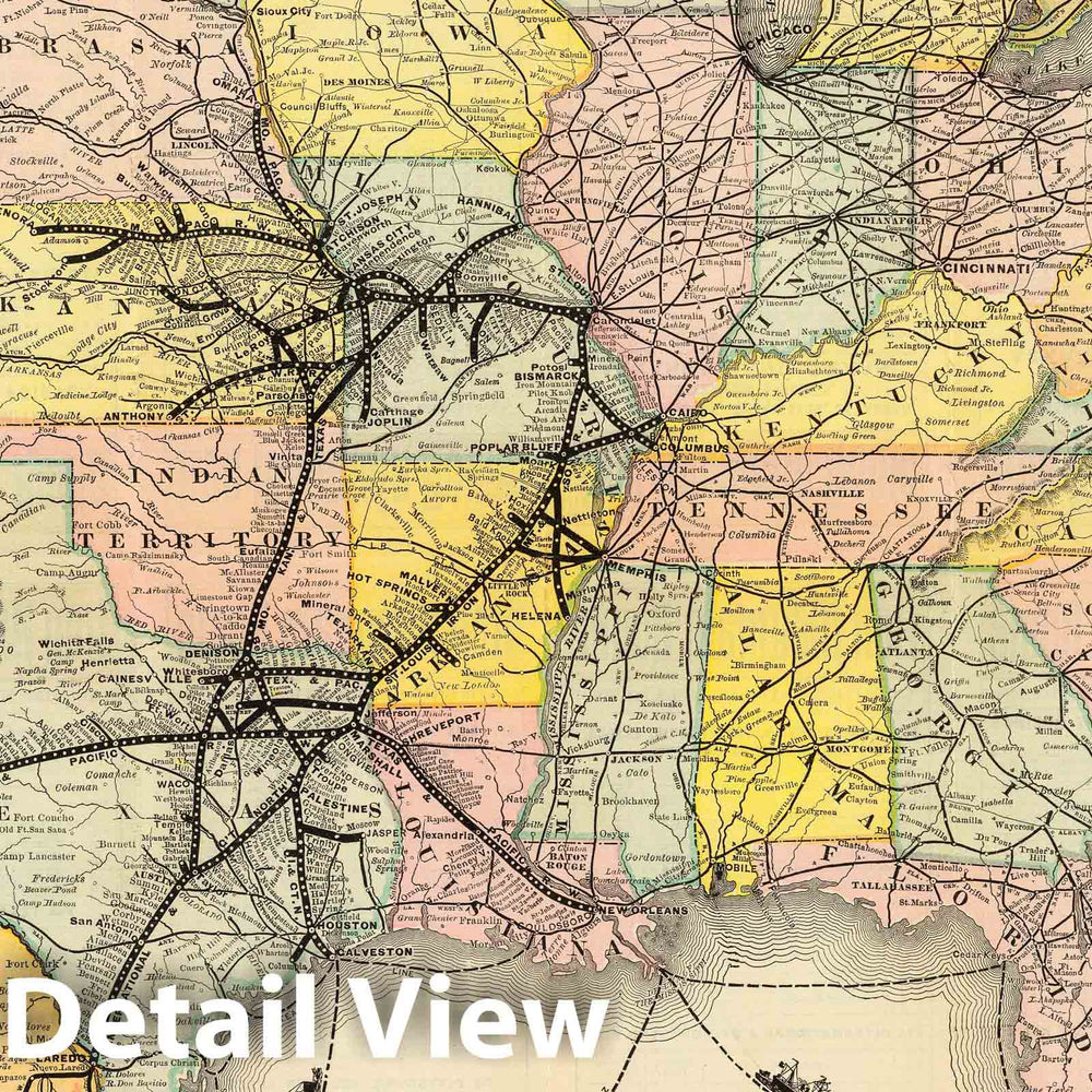 Historic Map : Timetable Map, Iron Mountain Route. 1886 - Vintage Wall Art