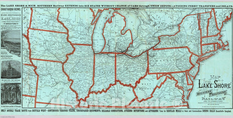 Historic Map : Timetable Map, Lake Shore and Michigan So. Railway. 1881 - Vintage Wall Art