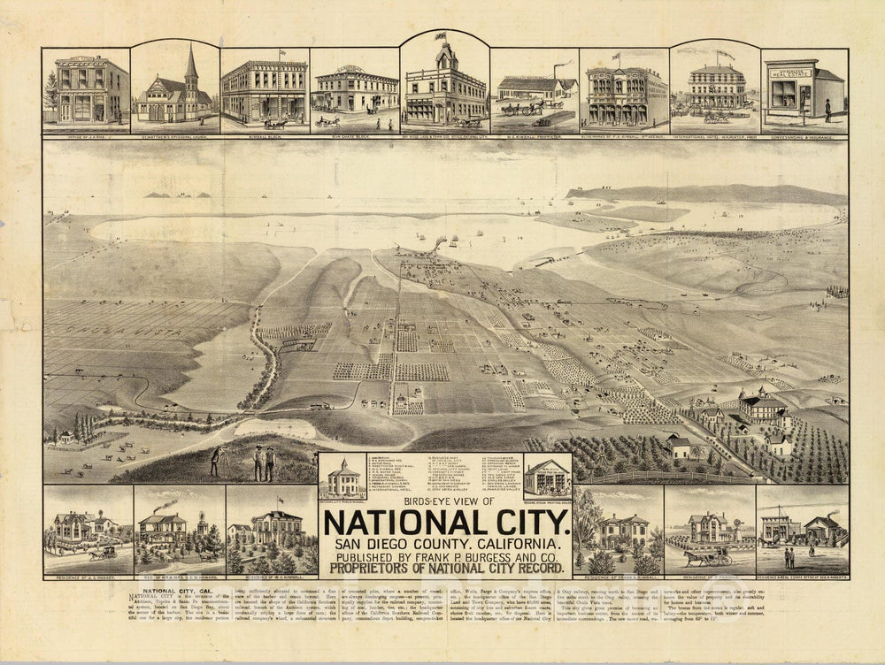 Historic Map - National City, San Diego Co. 1887 - Vintage Wall Art