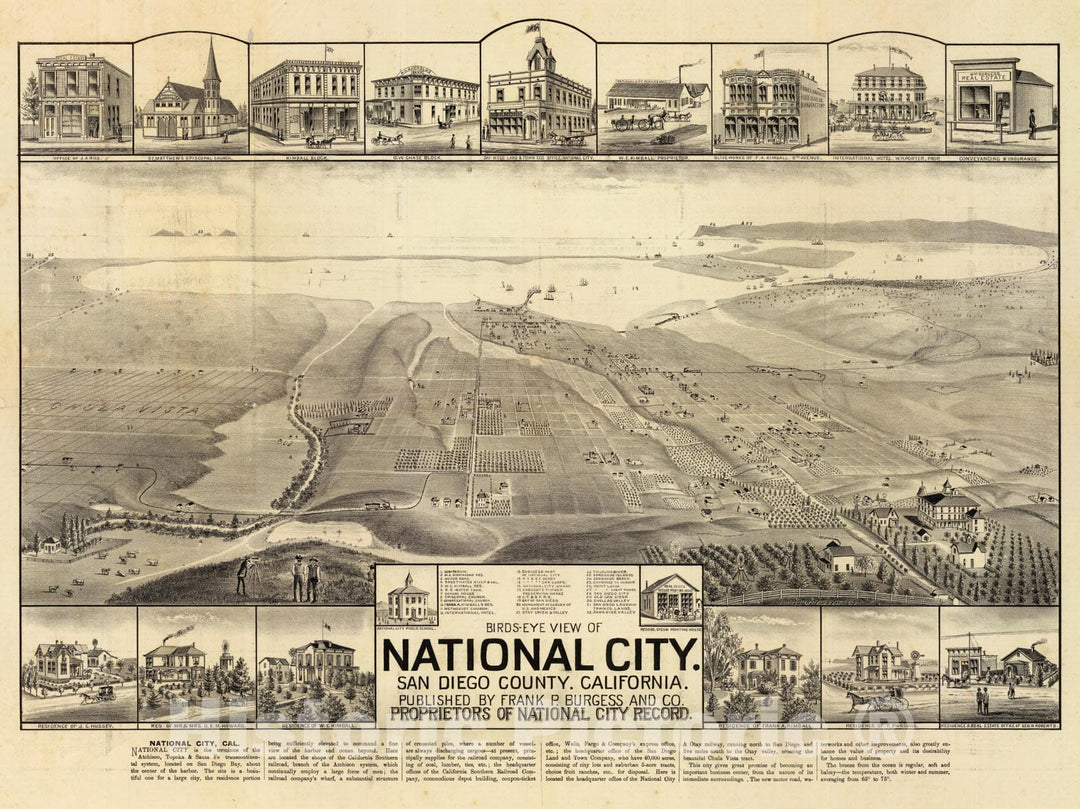 Historic Map - National City, San Diego Co. 1887 - Vintage Wall Art