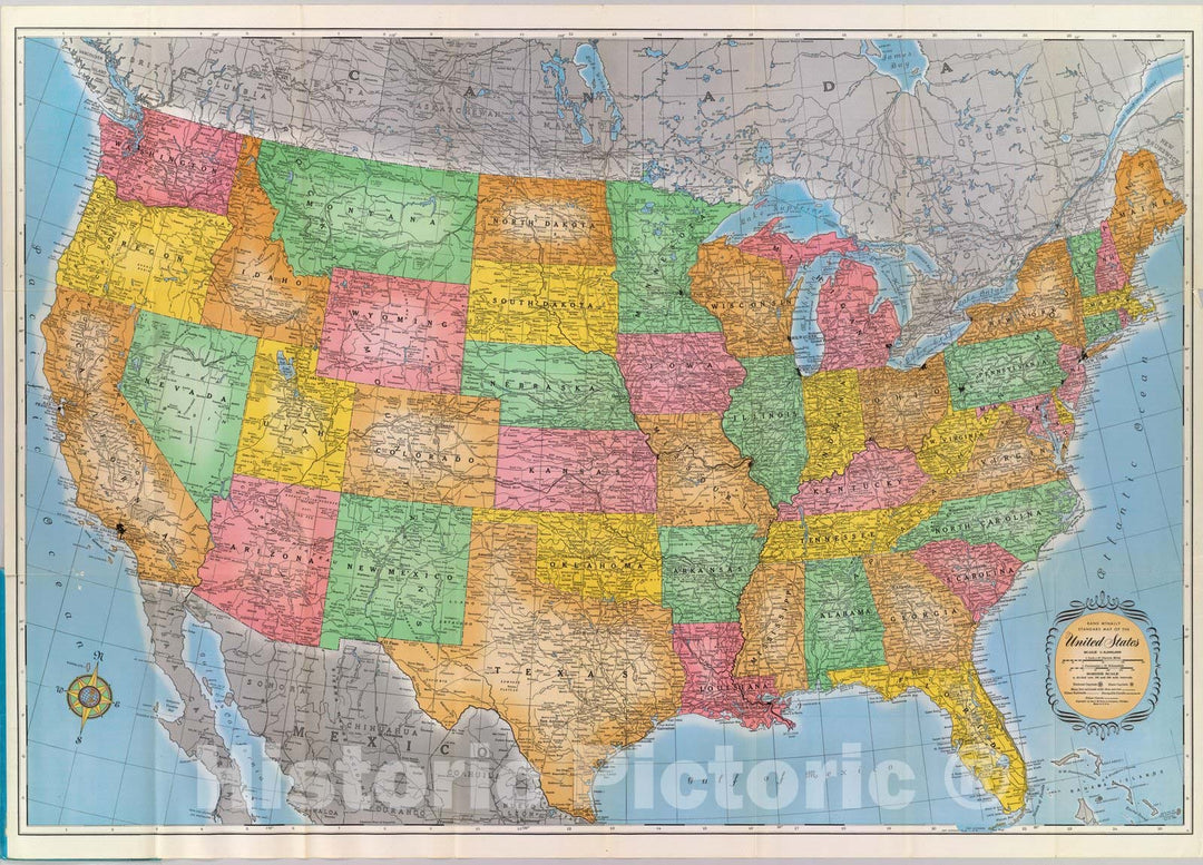 Historic Map : Pocket Map, United States. 1947 - Vintage Wall Art