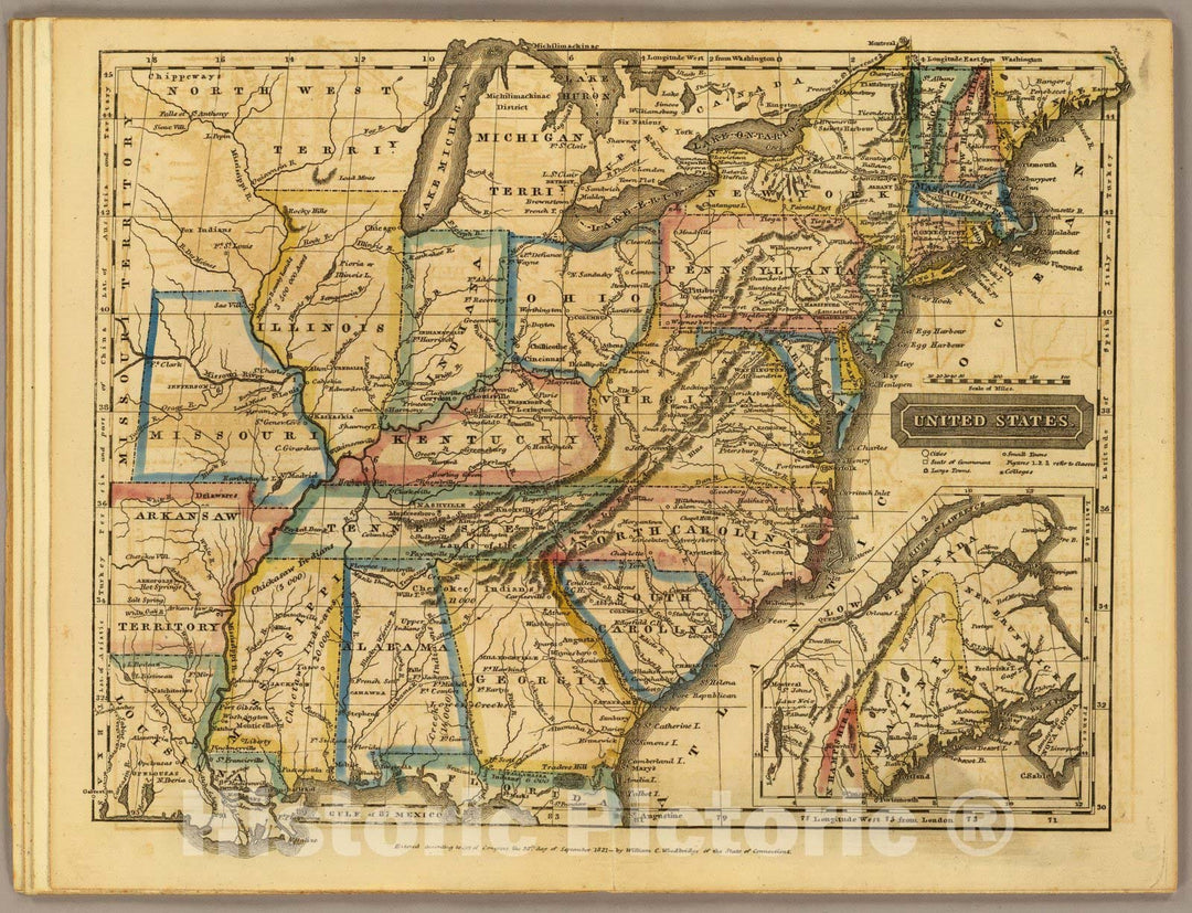 Historic Map : School Atlas Map, United States. 1824 - Vintage Wall Art