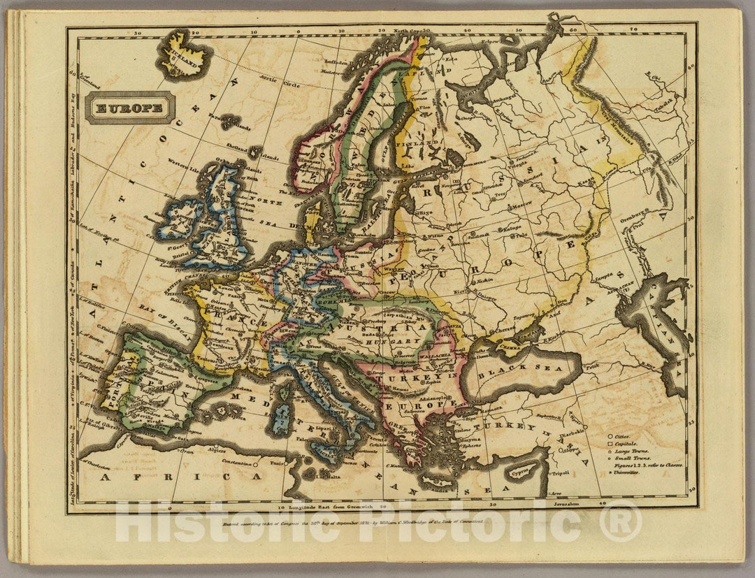 Historic Map : School Atlas Map, Europe. 1824 - Vintage Wall Art