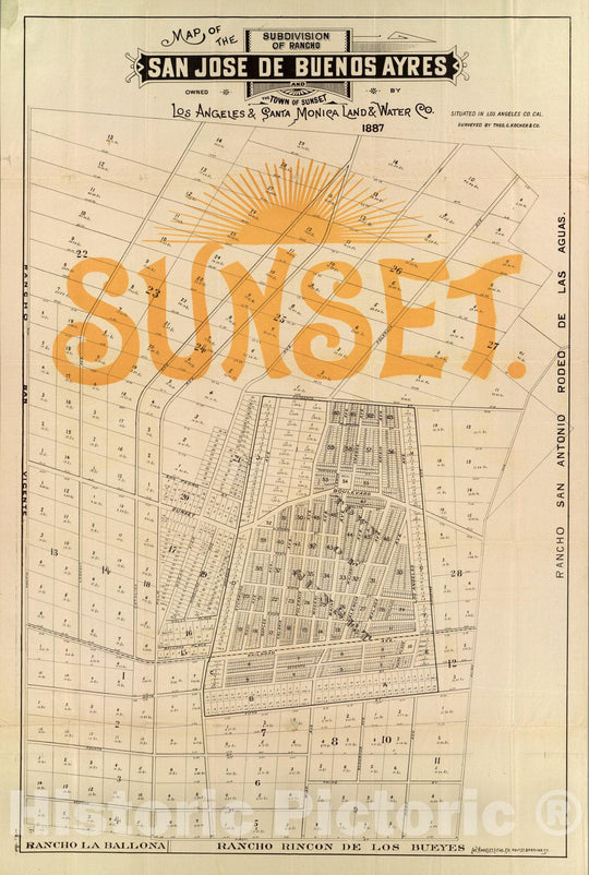 Historic Map : Los Angeles (Calif), Rancho San Jose de Buenos Ayres (Los Angeles, Calif) Rancho San Jose de Buenos Ayres. 1887 , Vintage Wall Art