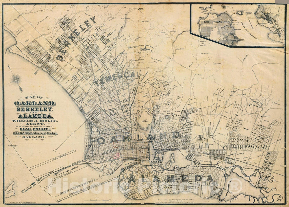 Historic Map - Oakland, Berkeley, Alameda. 1884 - Vintage Wall Art