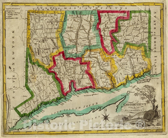 Historic Map : Connecticut from the best authorities. Delineated & engraved by A. Doolittle, N. Haven. (Philadelphia: Robert DeSilver, 1827) - Vintage Wall Art