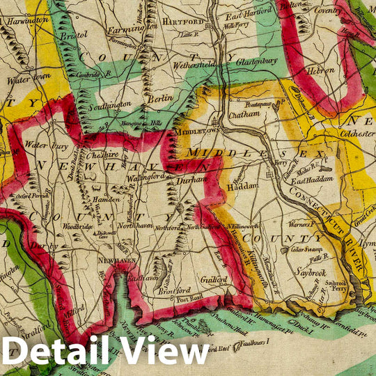 Historic Map : Connecticut from the best authorities. Delineated & engraved by A. Doolittle, N. Haven. (Philadelphia: Robert DeSilver, 1827) - Vintage Wall Art