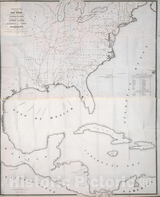 Historic Map : Skeleton Map Showing the Railroads completed and in Progress in the United States, 1848 - Vintage Wall Art