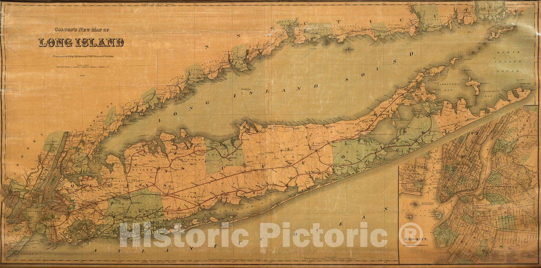 Historic Map : Colton's New Map of Long Island, 1888 - Vintage Wall Art