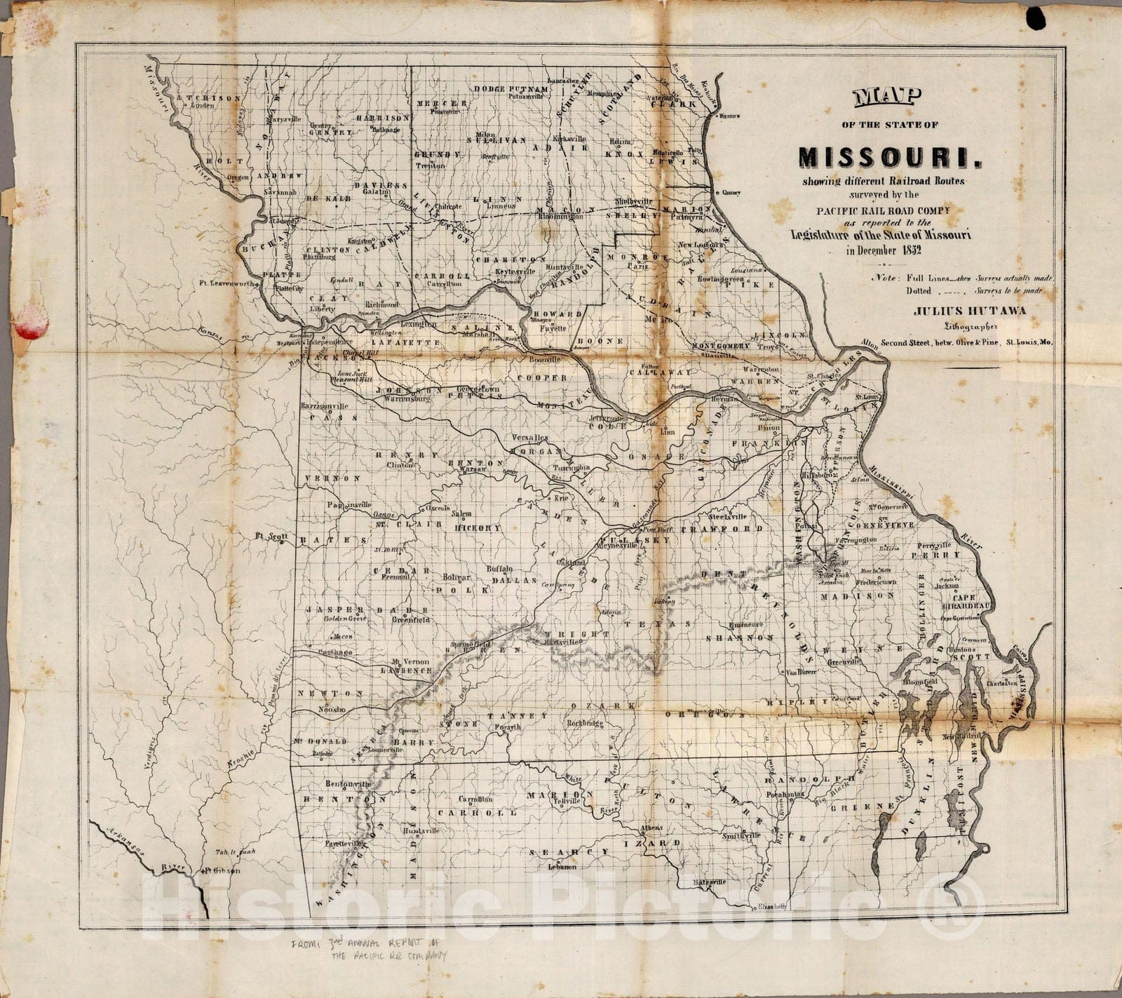 Historic Wall Map : Map of The State of Missouri, 1852 - Vintage Wall Art