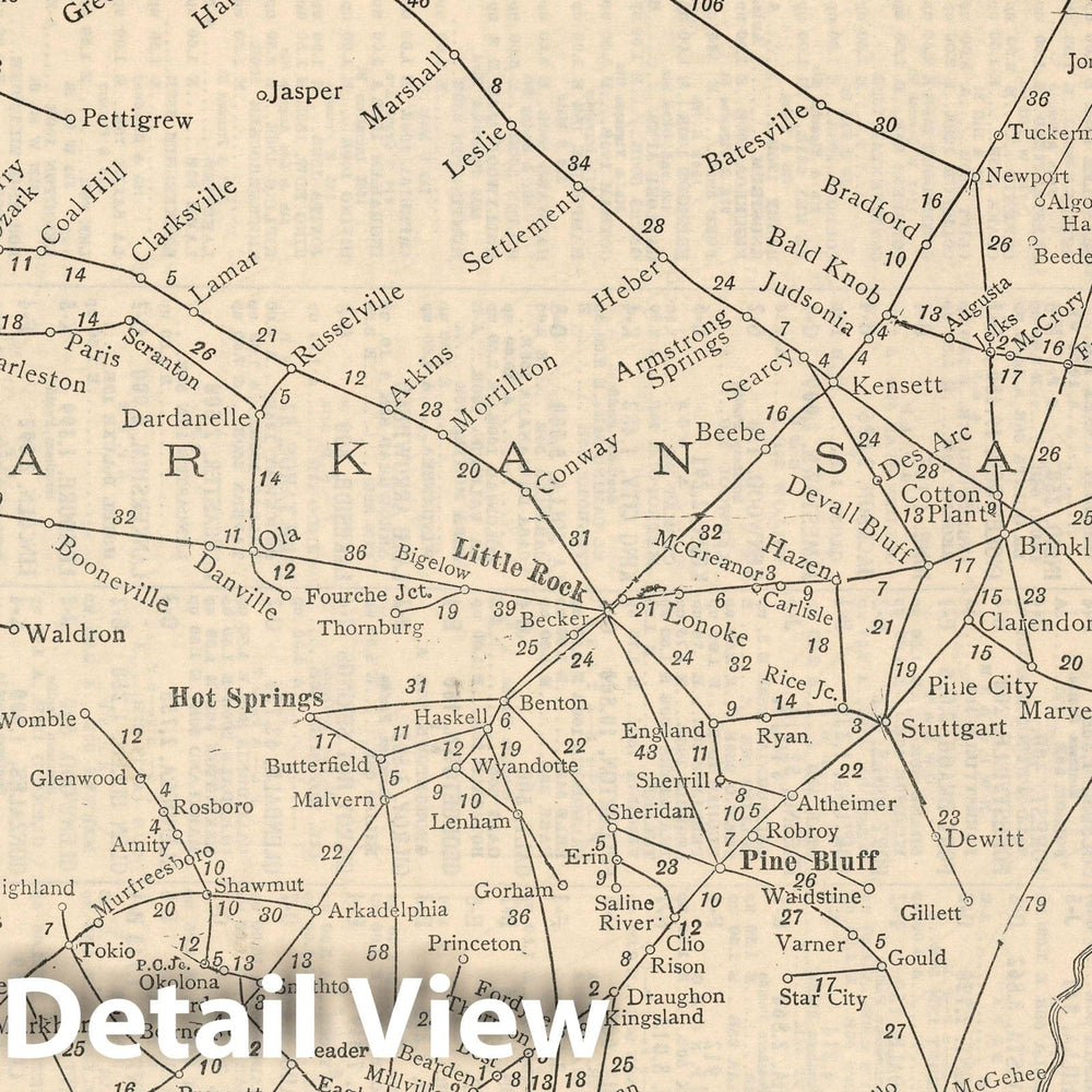 Historic Map : Railway Distance Map of the State of Arkansas, 1934 - Vintage Wall Art