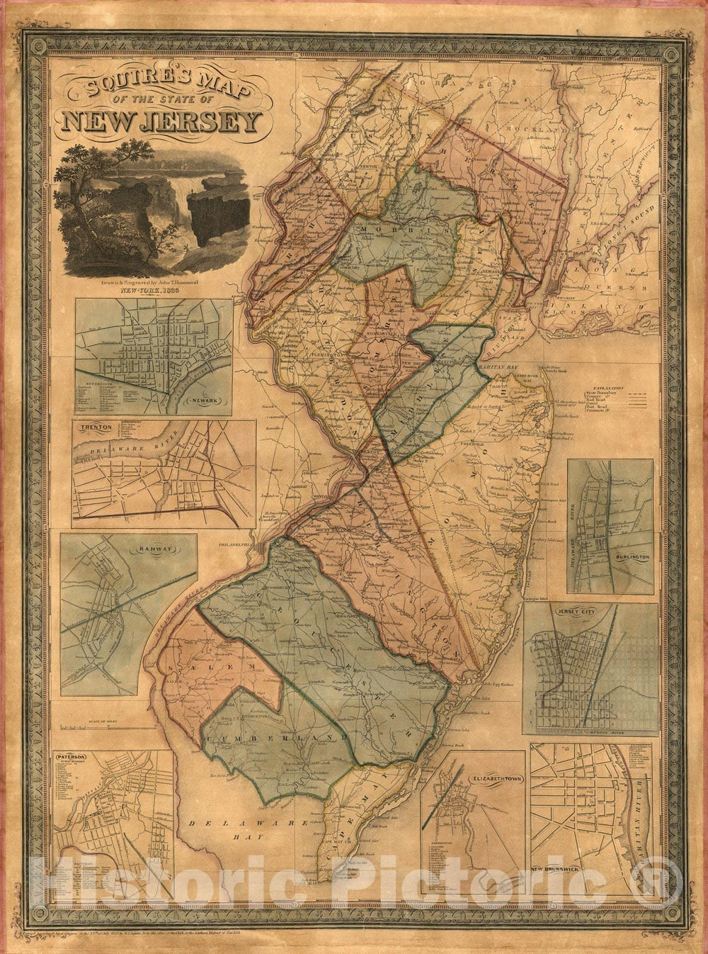 Historic Map - Map of the State of New Jersey, 1836, - Vintage Wall Art