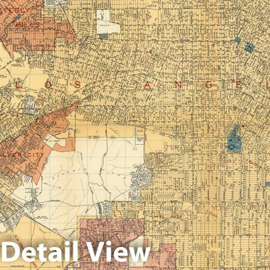 Historic Map : (Los Angeles Streets). Santa Monica. Westwood. Beverly Hills. Hollywood. South Pasadena., 1938, Vintage Wall Decor