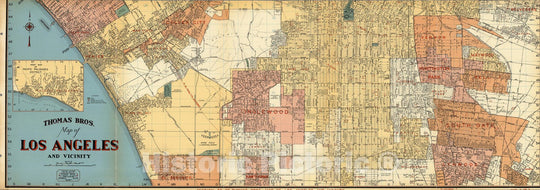 Historic Map : Thomas Bros. Map of Los Angeles and Vicinity. Venice. Culver City. Inglewood. Hawthorne. Huntington Park, California., 1938, Vintage Wall Decor