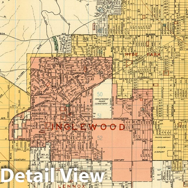 Historic Map : Thomas Bros. Map of Los Angeles and Vicinity. Venice. Culver City. Inglewood. Hawthorne. Huntington Park, California., 1938, Vintage Wall Decor