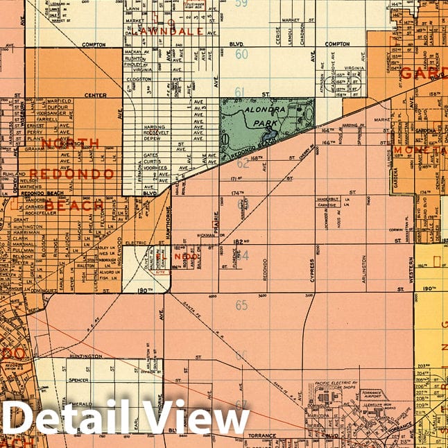 Historic Map : (Los Angeles Streets). El Segundo. Manhattan Beach. Redondo Beach. Gardena. Torrance. Compton. North Long Beach., 1938, Vintage Wall Decor