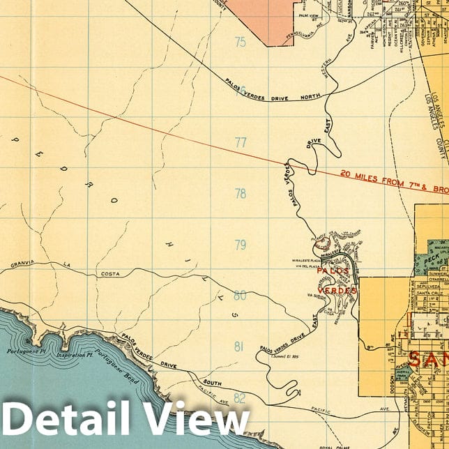 Historic Map : (Los Angeles Streets). Palos Verdes. San Pedro. Wilmington. Long Beach. Signal Hill, California., 1938, Vintage Wall Decor