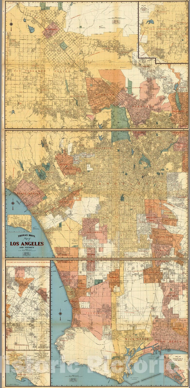 Historic Wall Map : State Atlas Map, Composite: Los Angeles and Vicinity, California. 1938 - Vintage Wall Art