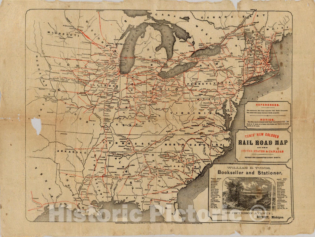 Historic Map : Railroad Map of The United States and Canadas, 1859 - Vintage Wall Art