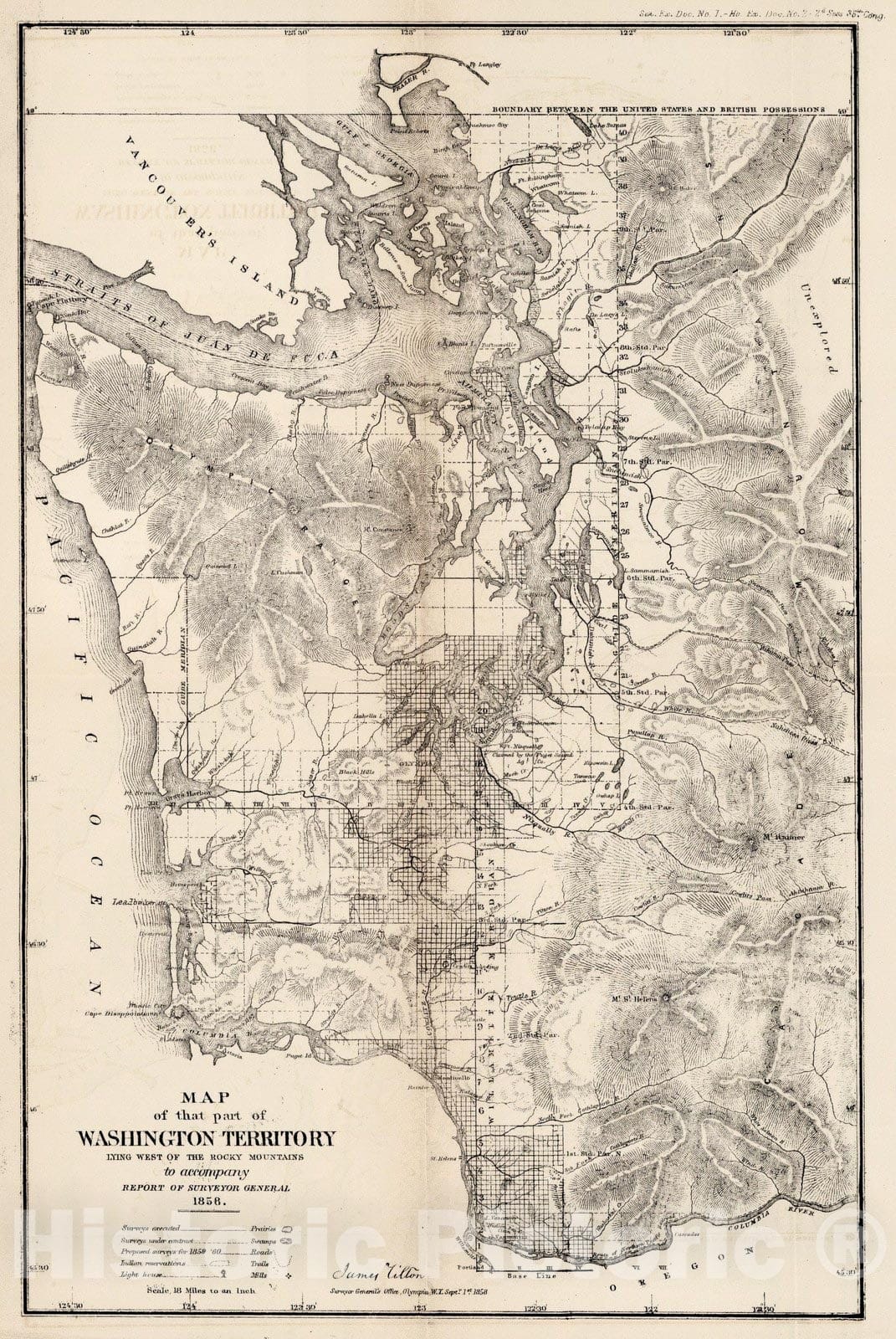 Historic Map : Washington Territory Lying West of the Rocky Mountains,1858 1858 - Vintage Wall Art