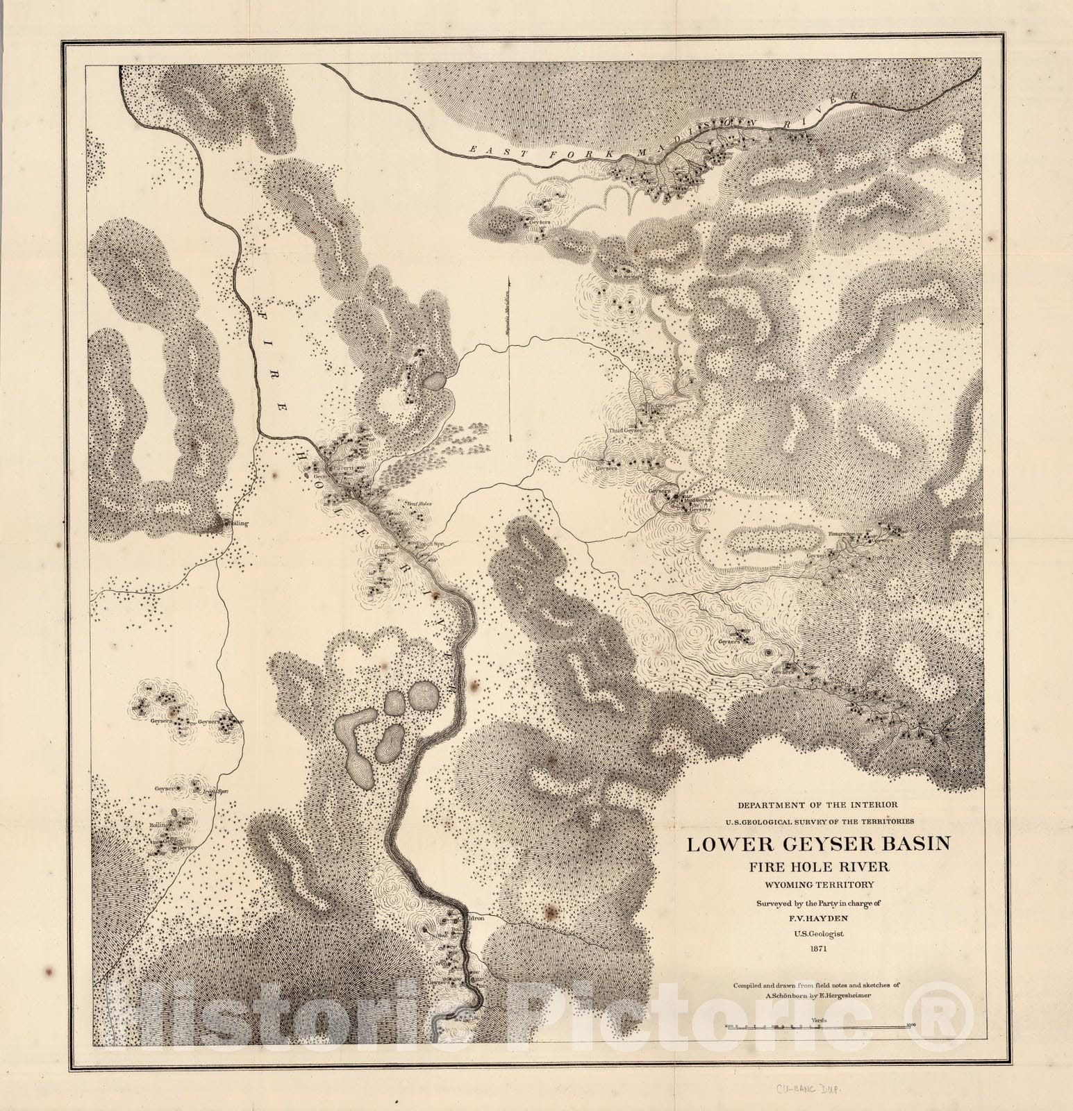 Historic Map : Lower Geyser Basin Fire Hole River Wyoming Territory 1871 - Vintage Wall Art