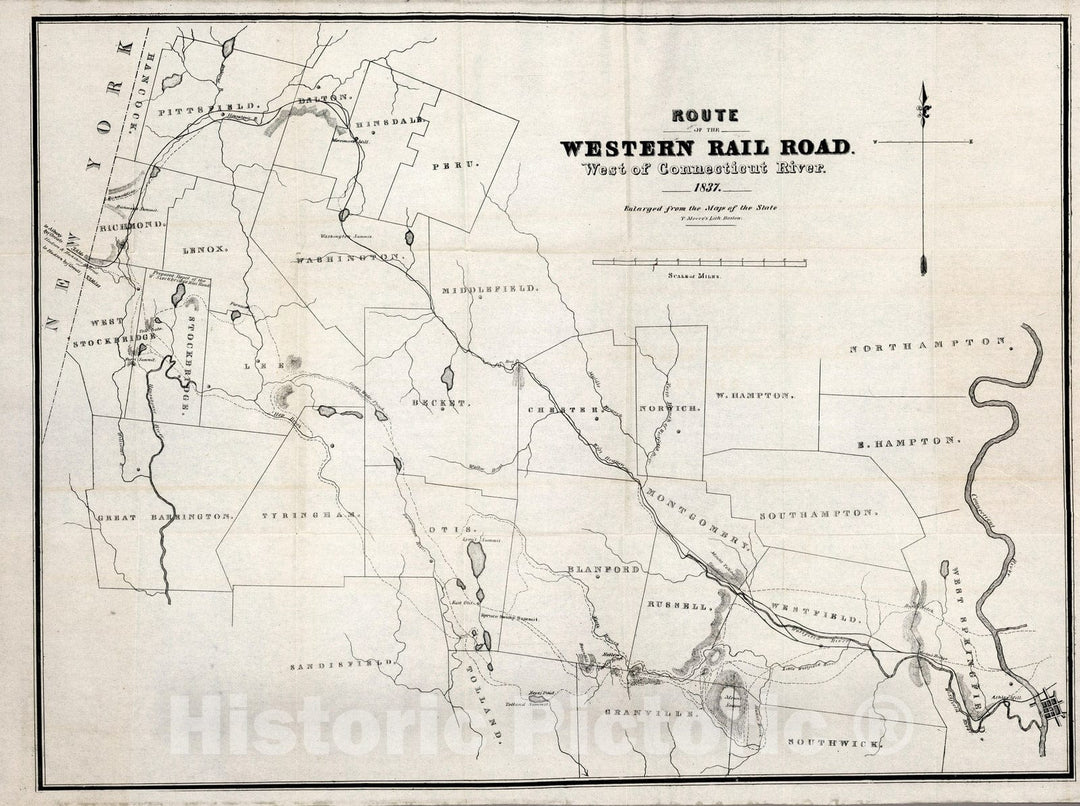 Historic Map : Pamphlet, Route of the Western railroad. West of Connecticut River 1837 - Vintage Wall Art