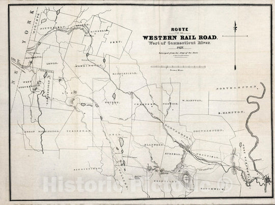 Historic Map : Pamphlet, Route of the Western railroad. West of Connecticut River 1837 - Vintage Wall Art