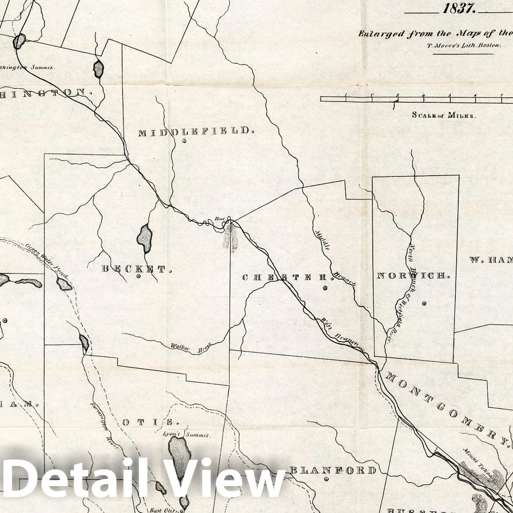 Historic Map : Pamphlet, Route of the Western railroad. West of Connecticut River 1837 - Vintage Wall Art