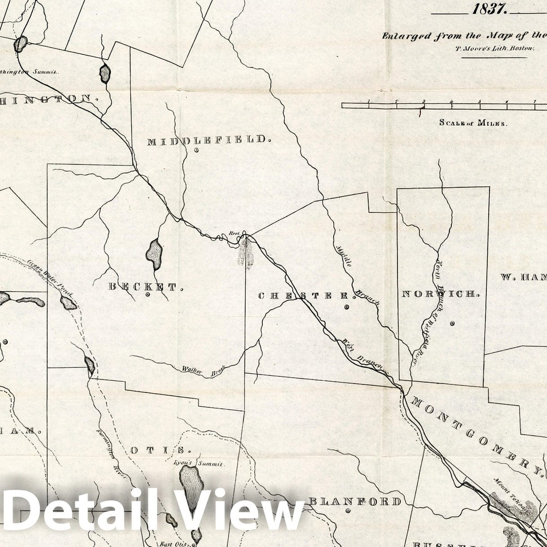 Historic Map : Pamphlet, Route of the Western railroad. West of Connecticut River 1837 - Vintage Wall Art